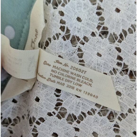 Matilda Jane Womens Enticing Eyelet Top Size XL Green Polka Dot Lace Peasant - Picture 11 of 11